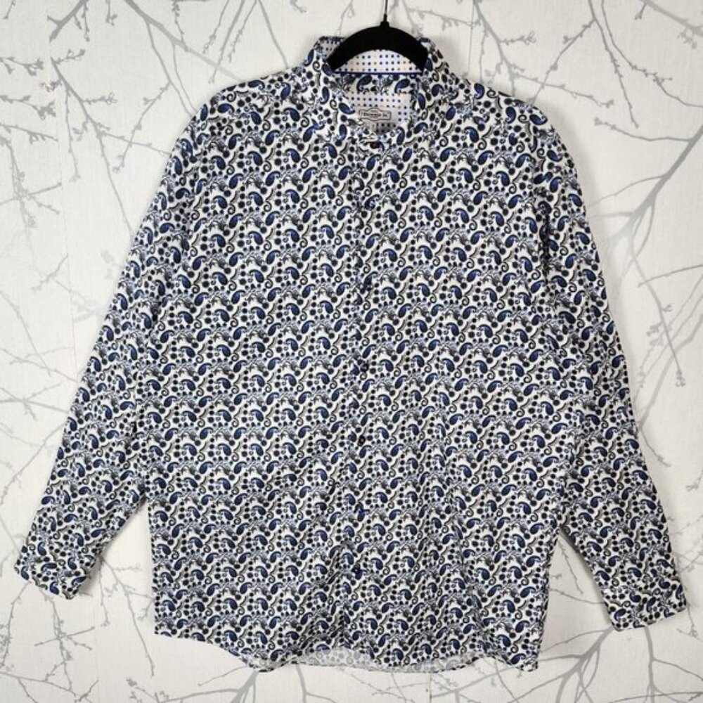 7 Downie St Blue Paisley Artsy Printed Cotton Button Front Shirt